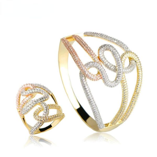 

earrings & necklace blucome fashion jewelry sets width bracelet bangle ring micro paved zirconia women wedding party hand accessories, Silver