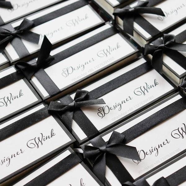 

false eyelashes elegant black bow packaging box 100% lashes with boxes custom eyelash logo wholesale