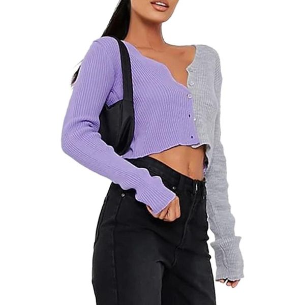 

women's sweaters women knitted sweater patchwork crop button slim female v neck knitwear long sleeve pullovers, White;black