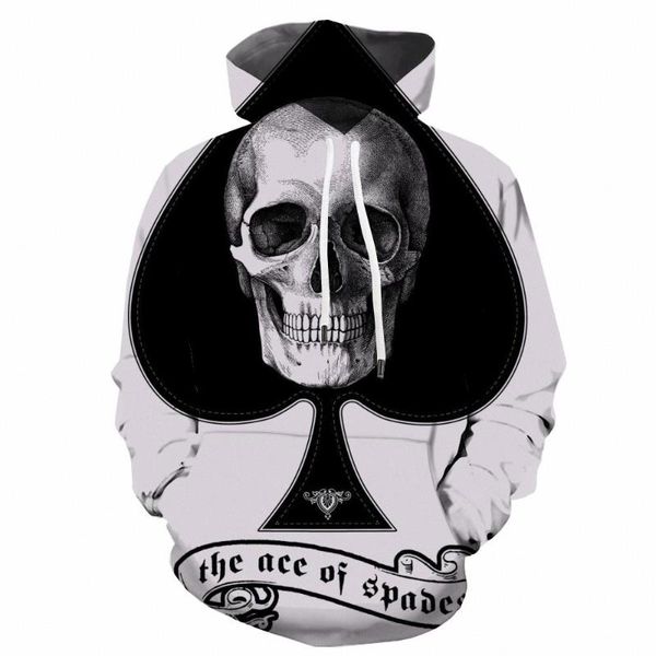 

men's hoodies & sweatshirts 3d skull men playing cards hooded casual hip hop hoody anime rock hoodie print long sleeve winter, Black
