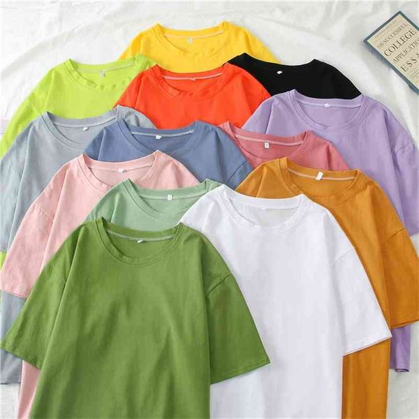 

spring summer women candy t-shirt oversize boyfriend style perfect basic tees render unlined upper garment 210401, White