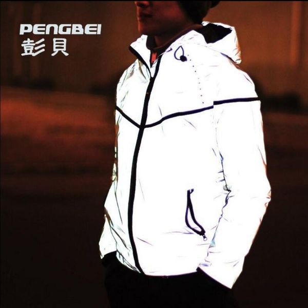 

men's jackets 3m full reflective jacket light hoodies women hip hop waterproof windbreaker hooded streetwear coats man 664 order, Black;brown