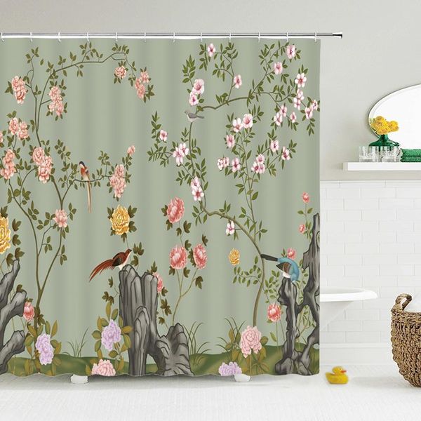 

shower curtains chinese birds gradient for bathroom magpies and plants green waterproof fabric polyester bath decor 180 x 180cm