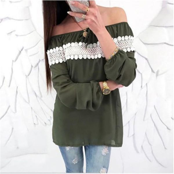 

women's blouses & shirts women blouse fashion off the shoulder long sleeve autumn summer lace patchwork shirt pullovers femme loose cl, White