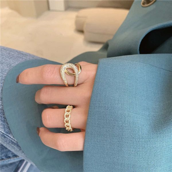 

korean micro inlaid zircon diamond fashion geometry hand decoration commuting temperament net red opening ring, Black