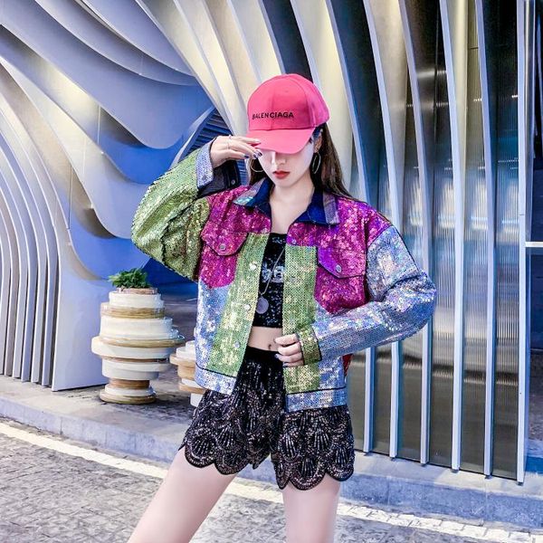 

fashion jacket coat loose real s for women sequins cool hole hip hop heavy industry cowboy women's jackets, Black;brown