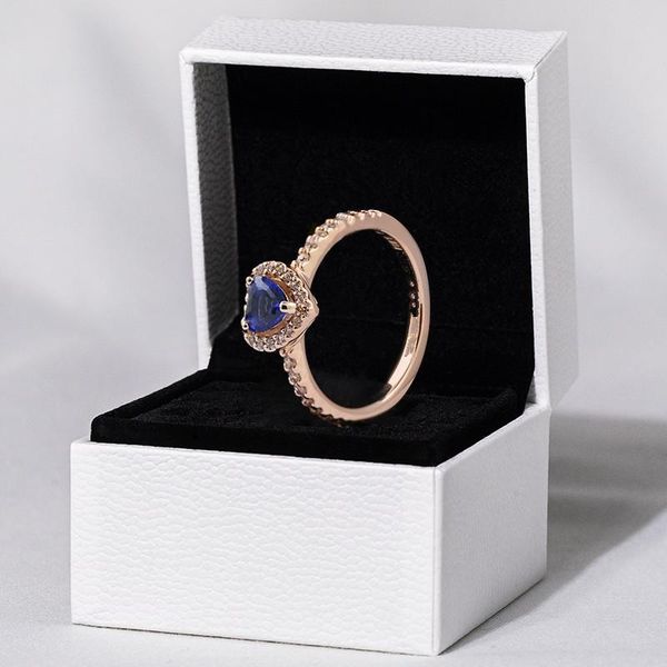 

cluster rings 925 sterling silver sparkling blue elevated heart for womem ring with rose wedding anillos jewelry christmas gift, Golden;silver