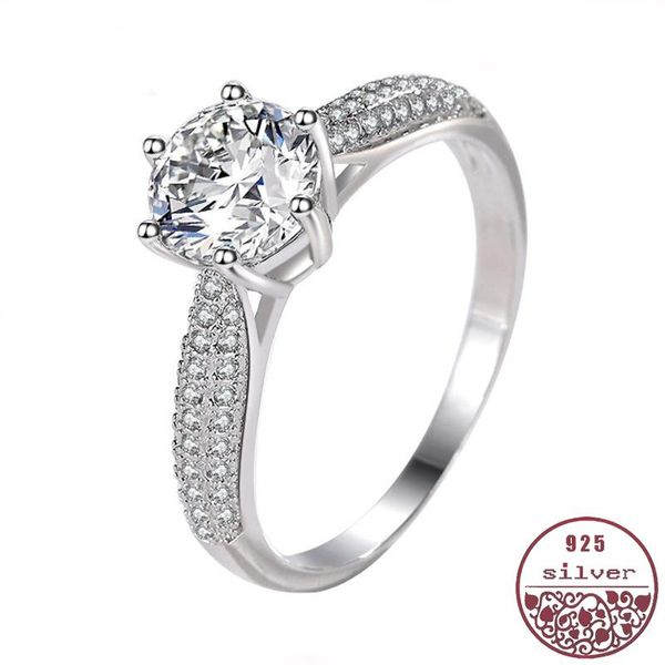 

cluster rings 925 sterling silver ring clear six claw cubic zirconia fashion wedding engagement classic jewelry for women, Golden;silver