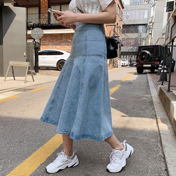 

skirts summer leisure pure cotton big lower hem jean umbrella skirt, Black