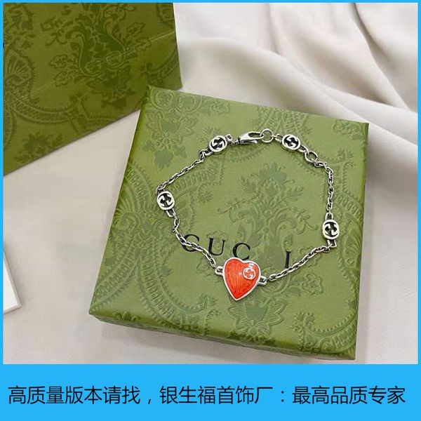

2021 new worn-out 925 silver love enamel bracelet, Black