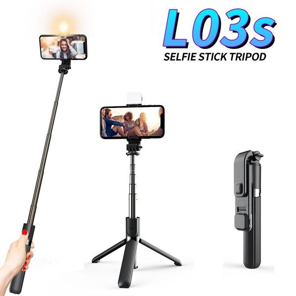 

l03s bluetooth selfie stick monopod mini tripod with led fill light and shutter remote for huawei mobile phone monopods