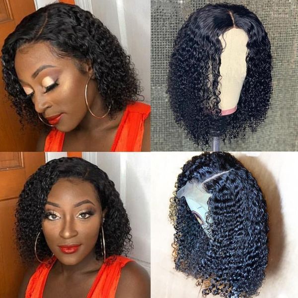 

fureya hair 150% density short curly lace front human wigs with brazilian remy 13x6 for black women1, Black;brown