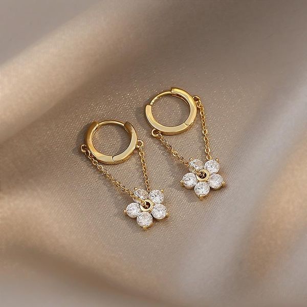 

hoop & huggie fashion lovely zirconia flower drop earrings gold small earring for women korean simple jewelry piercing earing, Golden;silver