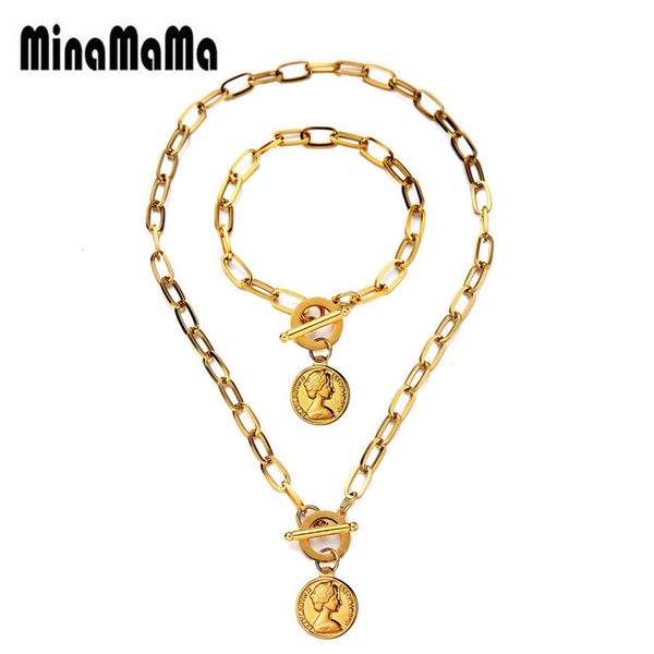

jewelry sets luxury stainless steel coin for women toggle necklace bracelets, Black