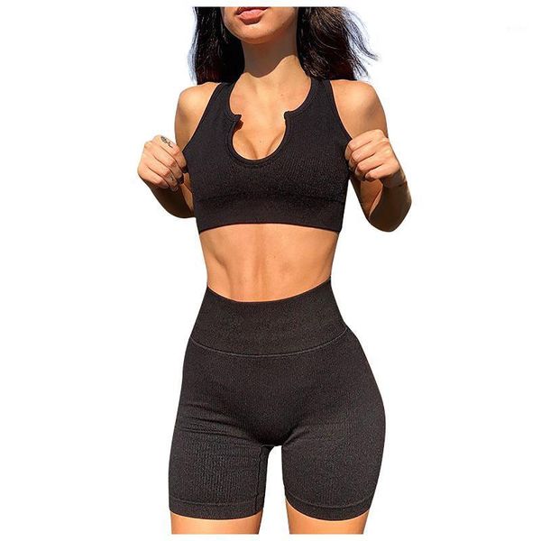 

yoga outfit u-neck set fitness sleeveless sports & high waist running gym shorts evercise outfits women seamless workout a20