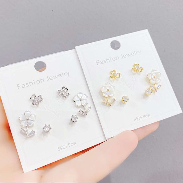 

design 2021 6 stuks 14k real gold opal flower stud orrbellen luxury jewelry cubic zirconia heart, Golden