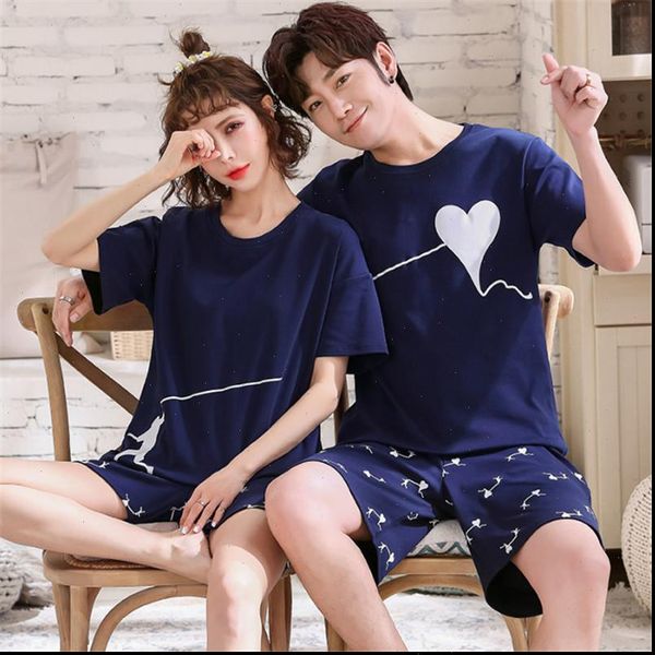 

couples pajamas sets cartoon t women sleepwear shirt shorts nightwear casual patchwork comfortable soft cotton homewear, Black;red