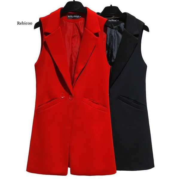 

women's vests women vest spring autumn casual long blazer sleeveless jacket elegant office lady waistcoat suits plus size 4xl, Black;white