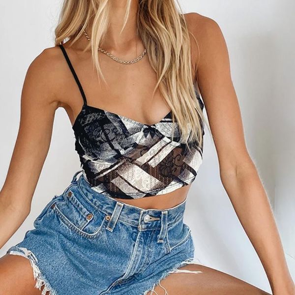 

women's tanks & camis 2021 summer bodycon print camisole women slim korean fashion sleeveless crop fashiom mall backless tank, White