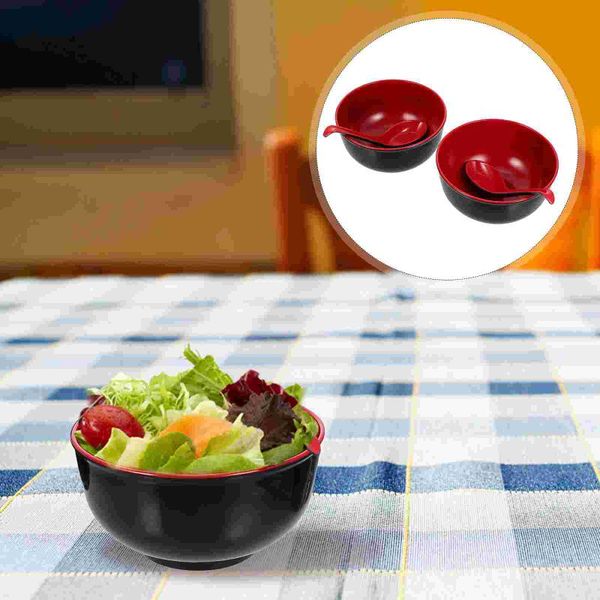 

bowls 1 set of durable rice melamine soup ramen storage (black red)