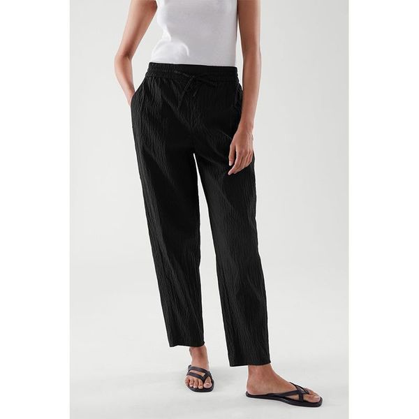 

women's pants & capris women summer style black cotton qualitative high waist fastens elastic seersucker temperament leisure female, Black;white