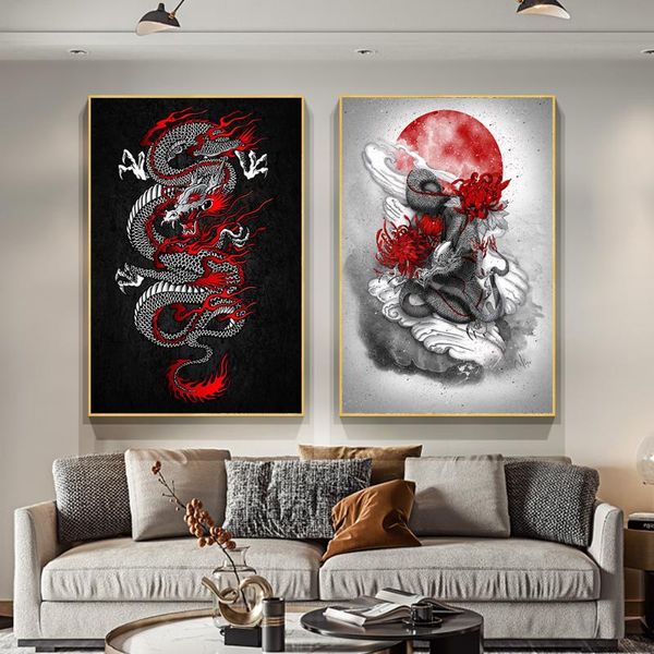 

paintings modern totem chinese flying dragon tengyun rides the fog canvas painting print posters and prints home living room decoration