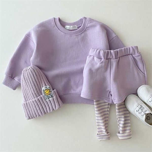 Roupas de bebê coreana meninas meninas doces cor camisolas + calças 2pcs sets tracksuits casuais moda crianças crianças roupas 211025