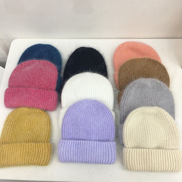 

classic winter hats 10 color angora rabbit hair warm knitting caps solid leisure lady skullies beanies cap men women cool hat, Blue;gray