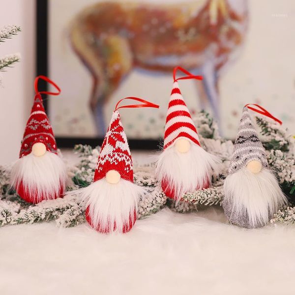 

christmas decorations 4pcs/lot gnomes beard doll knitted wool forest santa decoration for home ornament xmas tree hanging year 2021