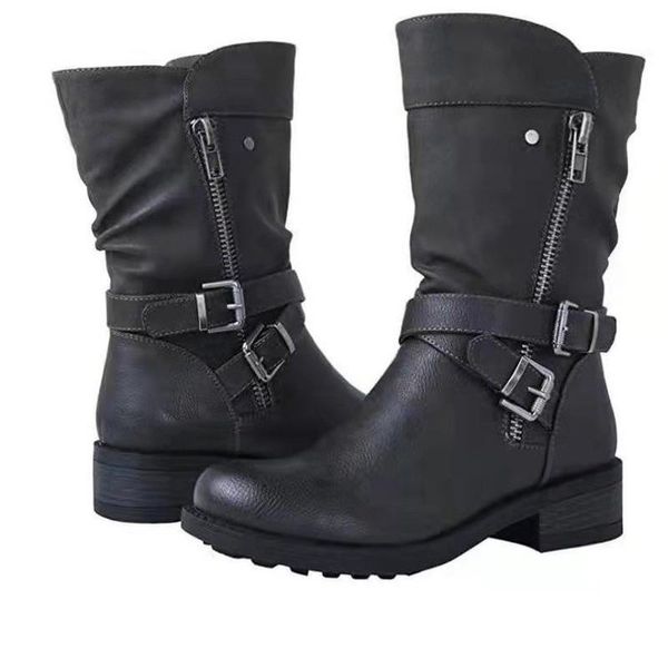 

boots plus size 35-43 women's 2021 winter women snow shoes buckle motorcyle platform, Black
