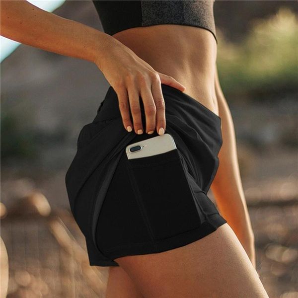 

women's shorts women gym side pocket running breathable quick dry workout fitness sportwear bottoms, White;black