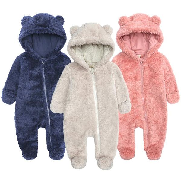 

born baby romper cute plush bear hooded girl jumpsuit autumn winter comfortable warm infant boys 0-1 year kids clothes jumpsuits, Blue