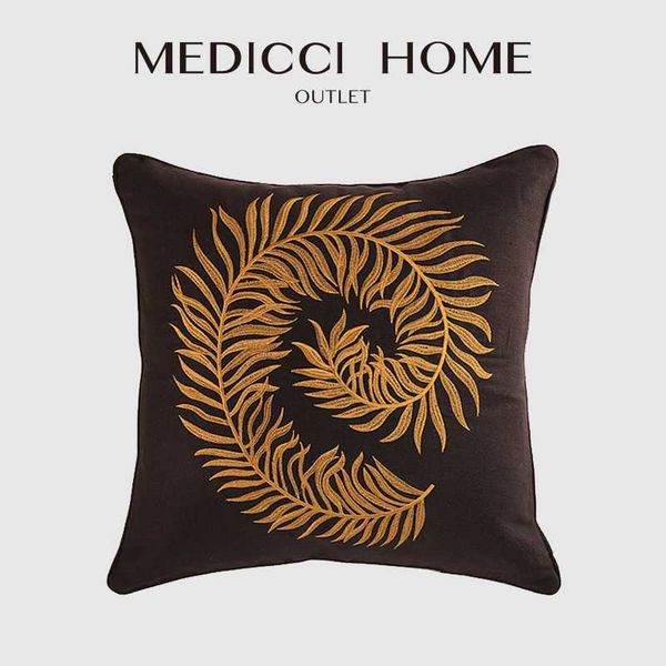 

pillow case medicci home american style cushion covers vintage pteridophyte leaf embroidered modern upholstery bench brown color
