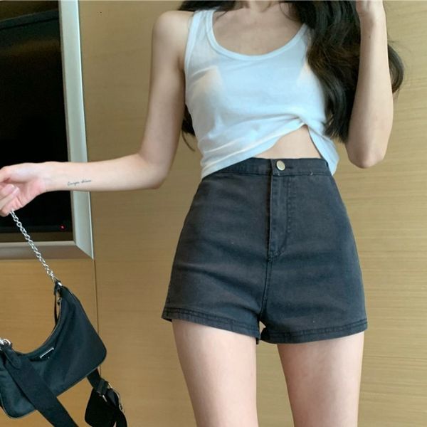 

women's shorts korean chic versatile high waist elastic jeans new slim in spring and summer, White;black