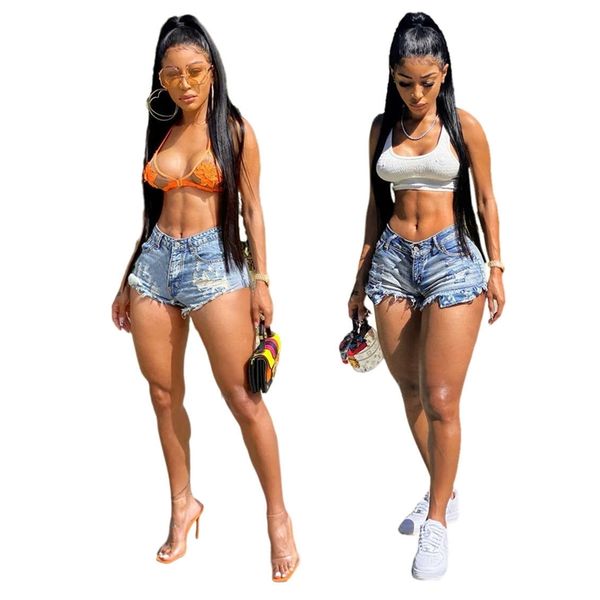 

women's jeans hsf2298 fashionable versatile, and slim denim shorts 7paa, Blue