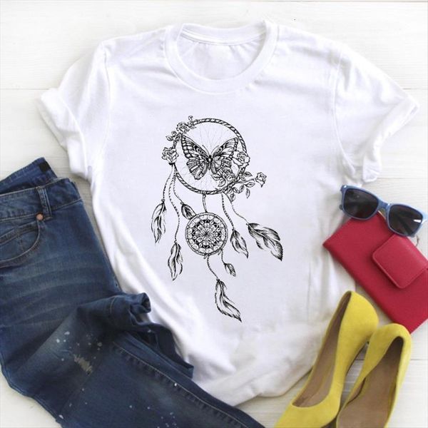 

butterfly vintage short sleeve women t shirts fashion print summer tee clothes graphic, White