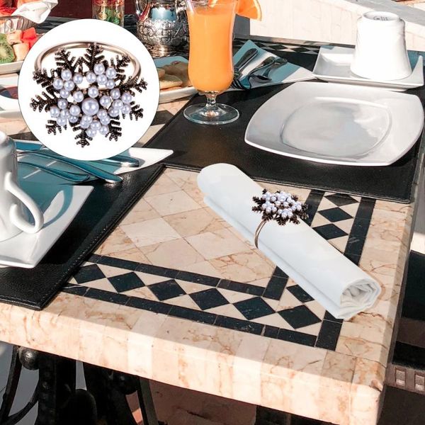 

napkin rings 2pcs christmas snowflake shaped ring pearl buckles holder