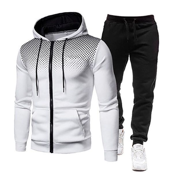 

men's tracksuits 2 piece dots print hoodie sweatshirt sports pants zipper drawstring suit for sport and leisure, Gray