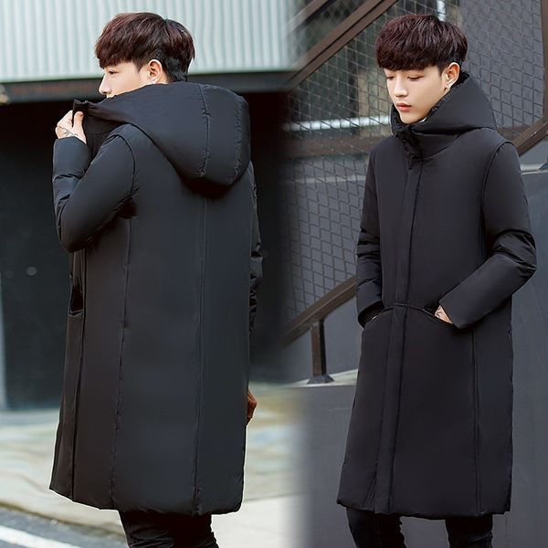 

winter men's medium and long down jacket white duck korean thickened warm wear, Black