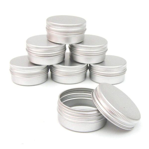 Banheiro Armazenamento Organização Lisa Prata Metal Tins Jars Esvaziamento Deslizamento Deslize Recipientes Redondos Com Torção Vainhada Apertada Capa De Screwtop, 5 Pcs