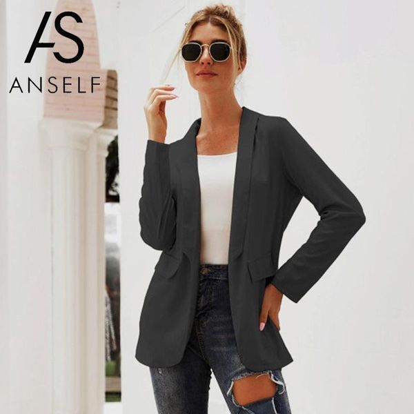 

fashion ladies blazer ol casual jacket women autumn solid color suit notched collar long sleeve splicing outerwear women's suits & blaz, White;black