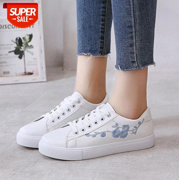

2020summer women sneakers fashion breathble vulcanized shoes pu leather platform lace up casual white embroidered #zr8m