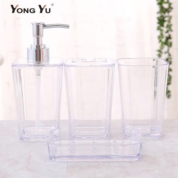 

bath accessory set 4pcs/set transparent bathroom accessories plastic soap dispenser toothbrush holder dish gift home decoration