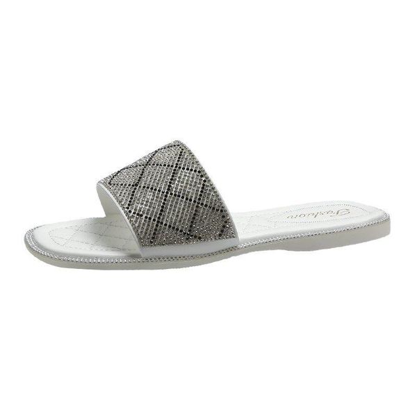 

slippers casual women's 2021 fashion open toe simple vamp rhinestone decoration trend flat, Black