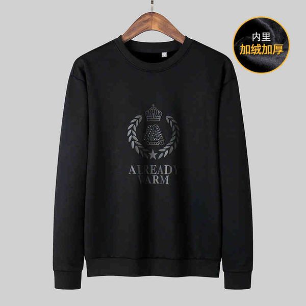 

hai 2021 winter new men's long sve round neck plush thickened sweater printed casual sportswear, Black