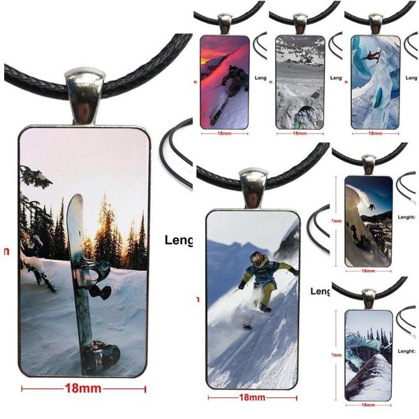 

pendant necklaces extreme snowboarding for women girls steel color glass cabochon with rectangle shaped choker necklace, Silver