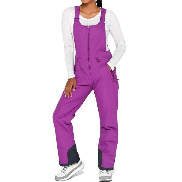 

women's insulated bib overalls solid color pocket one-piece suspenders trousers pants plus size ladies casual overalls# skiing