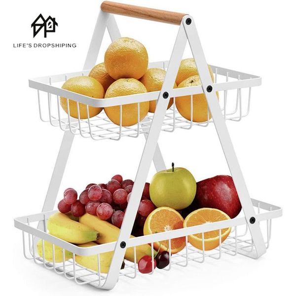 

storage baskets 2tier stainless steel fruit basket portable removable kitchen countershelf rack for fruits vegetables