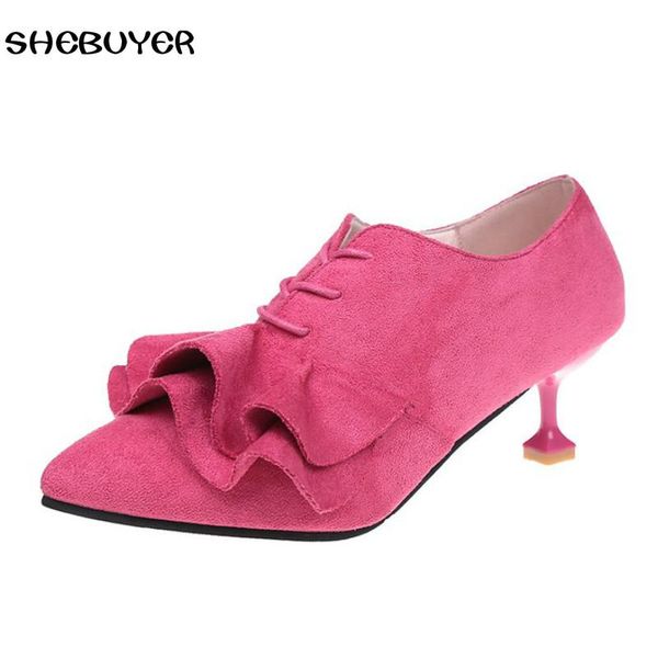 

dress shoes spring autumn women cute high heels fashion thin lace up pointed toe ladies kitten casual 5 color, Black