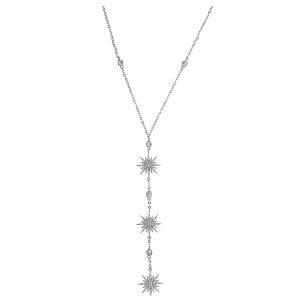 

pendant necklaces 2021 summer long lariat chain cz station bezel link sparking star charm y women fashion jewelry necklace, Silver